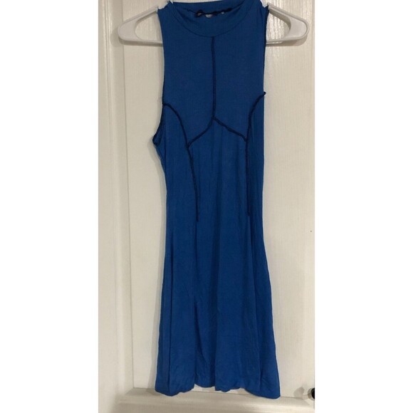 Urban Outfitters Mini Dress Uo Deja Seamed Mock Neck Cutout Back Blue Medium - Picture 2 of 8
